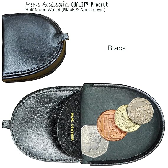 GENUINE LEATHER HALF MOON SHAPED D SHAPED WALLET FOR COINS COIN PURSE