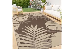 OLANLY Waterproof Outdoor Rug 4x6 ft, Plastic Reversible Patio Rug Outdoor Carpet, Large Leaf Outdoor Area Rug Deck Rugs for 