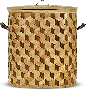 Asher Woods Laundry Hamper Basket 100% Handmade with Leather Handles