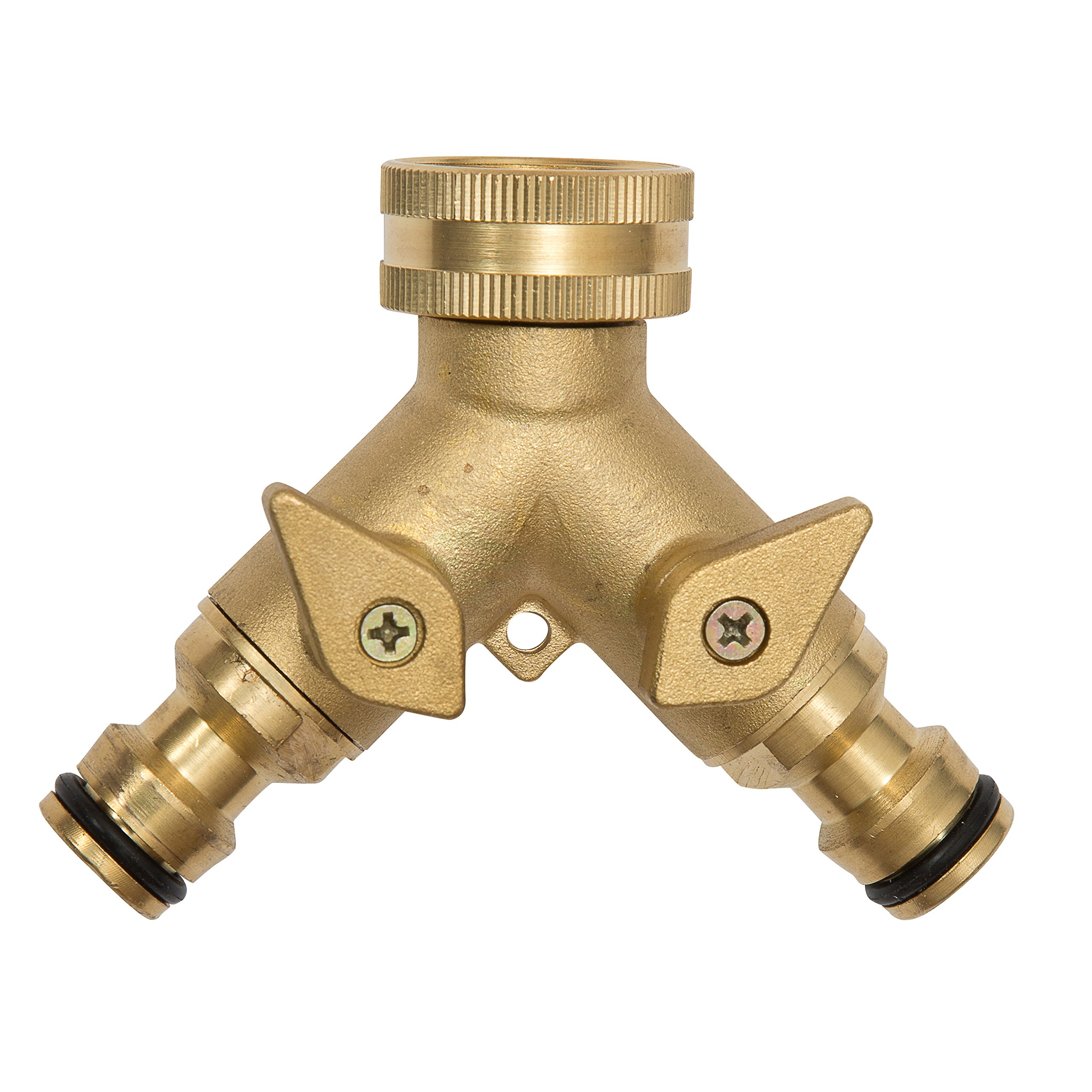 Solid Brass Double Hose Connector for Outdoor Tap and Garden Hoses – Snap On Y Garden Tap Fitting