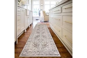 KUTA Hallways Runner Rug 2x8 Tan, Vintage Floral Rug Non-Slip Washable Kitchen Rugs Runner Ultra Soft Printed Retro Distressed Flower Carpet Rug Entryway Runner Rug for Bedroom Laundry Nursery
