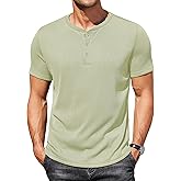 COOFANDY Men's Henley Shirts Short Sleeve Casual Tee Summer Button Henley Soild T Shirts
