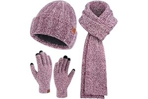 FZ FANTASTIC ZONE Womens Winter Warm Knit Beanie Hat Touchscreen Gloves Long Neck Scarf Set with Fleece Lined Skull Caps Gifts for Women