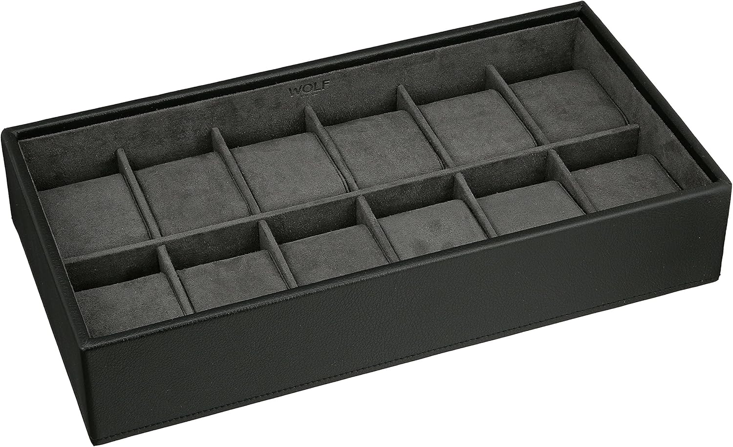 WOLF 309903 Stackable 12 Piece Watch Tray, Black Watches