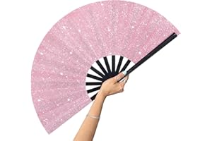 GeGeYa 13 Inch Large Folding Fan-Hand Fan Popping Fan for Line Dancing Clacking Fans for Boots On The Ground Dance,Party,Outdoor,Decoration (Pink Glitter)