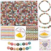 nikkiGuo 1250 PCS Letter Beads Kit with Elastic Cord – Alphabet A–Z, Numbers, Heart, Moon, Star, Smiley Beads for Friendship Bracelets & DIY Jewelry (Colorful Beats & Golden Letters)