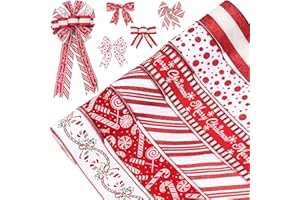Tsorode Christmas Ribbon Wired 2.5 inch,6 Rolls 36 Yards Red and White Christmas Tree Ribbon,Holiday Wired Ribbons for Tree Topper Bow Wreath Gift Wrapping Xmas Decorations (Red)