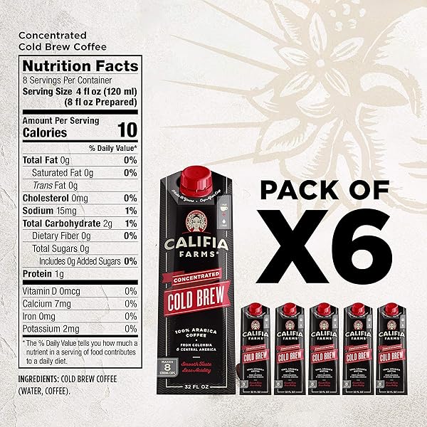 CALIFIA FARMS – UNSWEETENED COLD BREW COFFEE CONCENTRATE, 32 OZ, 100% ARABICA, SHELF STABLE, PLANT BASED, VEGAN, GLUTEN FREE, NON GMO, SUGAR FREE, ICED COFFEE