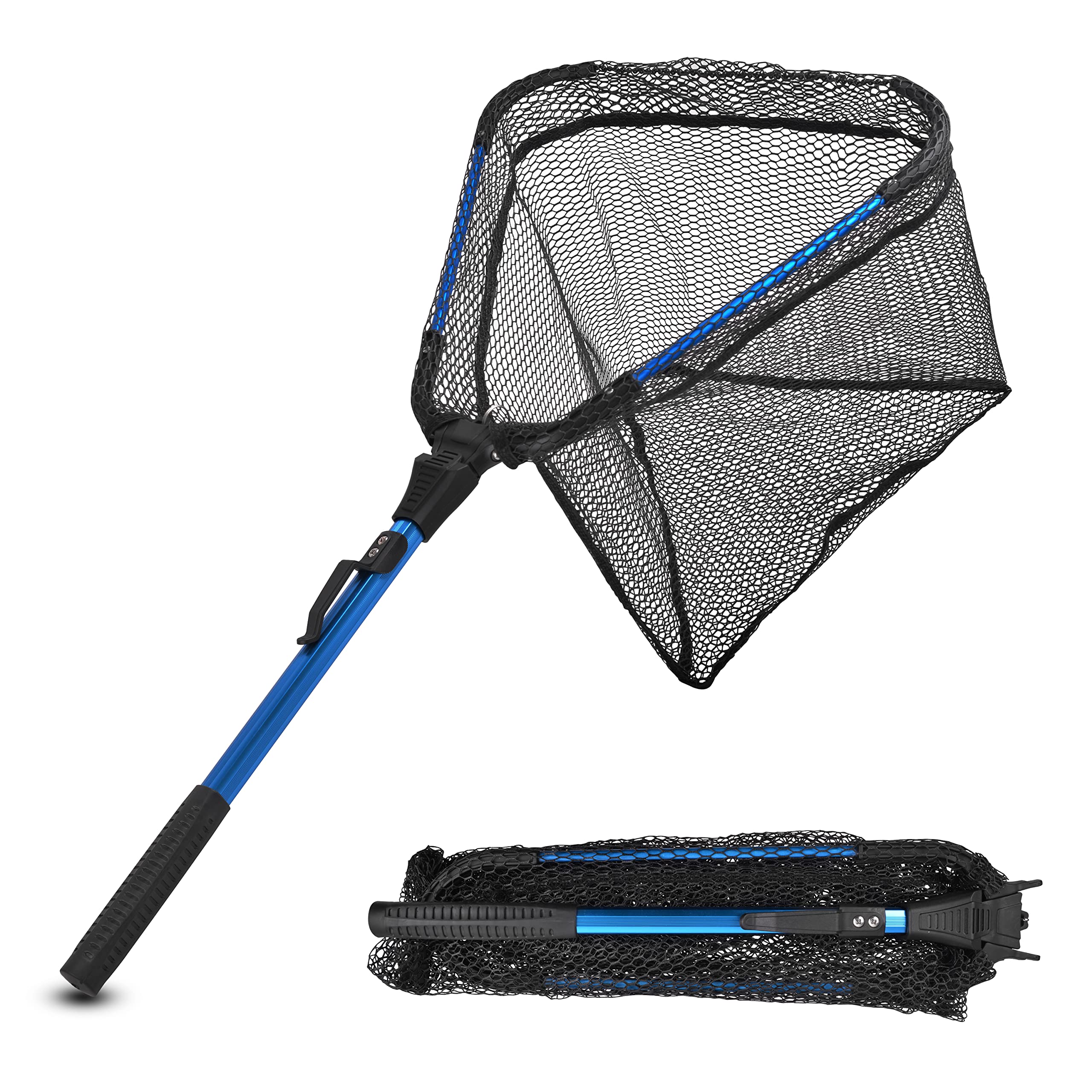Folding Fishing Landing Net Collapsible Dip Net Telescopic Pole Extensible Fishing Net for Kayak Boat Saltwater Freshwater Safe Fish Catching or Releasing (Blue, 31in/79cm Full - Fixed Pole)
