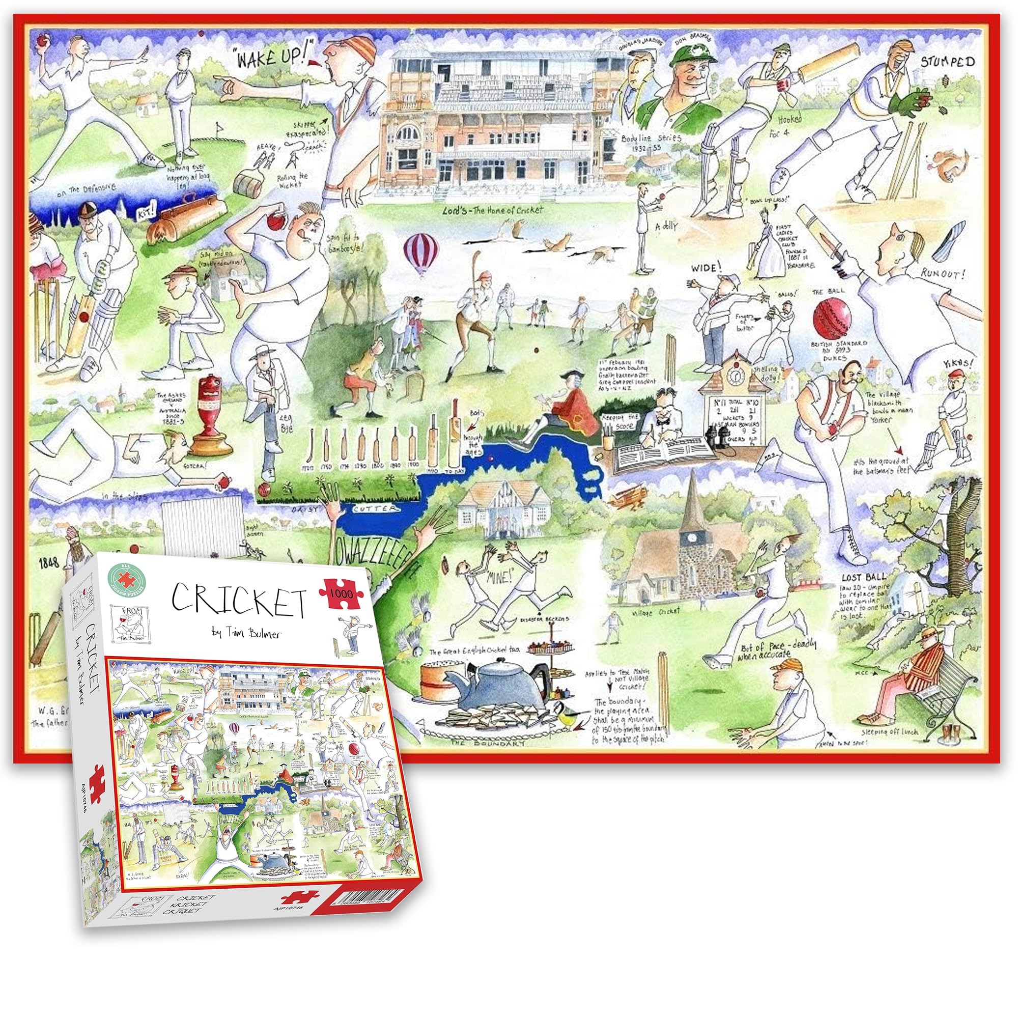 1000 Piece Jigsaw Puzzle - Cricket By Tim Bulmer - Comical 1000 Piece Puzzles for Adults Colorful Jigsaw Puzzle 66cm X 50cm Funny Sports Jigsaw Puzzles