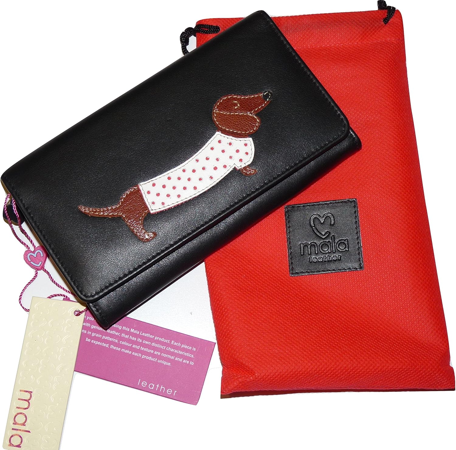Mala Leather Sausage Dog Large Purse, Genuine Soft Leather, Dachshund Design, Black, Zip & Slip Pockets, Style 3304/65 - Image 4