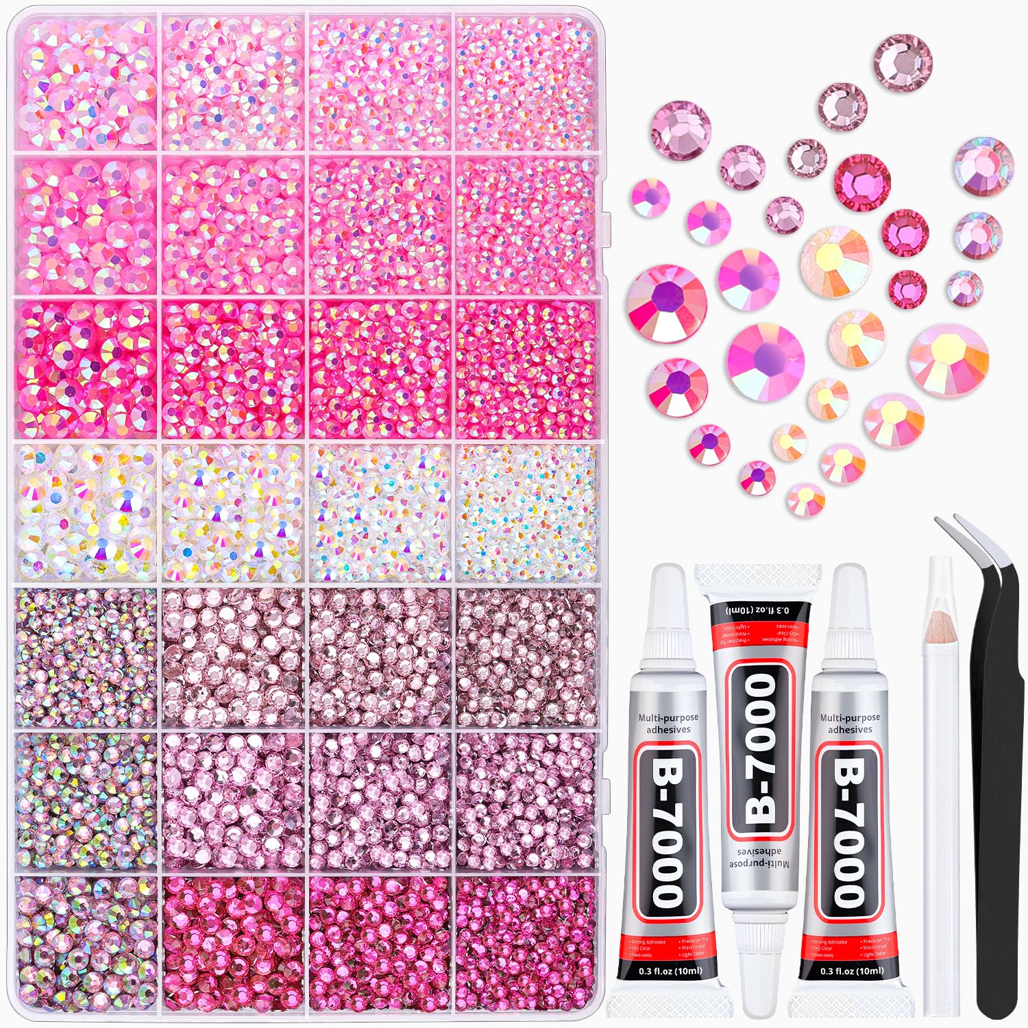 Photo 1 of 20000Pcs Pink Rhinestones for Bedazzling with B7000 Jewelry Glue, Resin Rhinestones for Crafting Crafts DIY, Bedazzler Kit Gems for Clothing Shoes Tumblers Fabric Nail Art Assorted Size 3/4/5/6mm