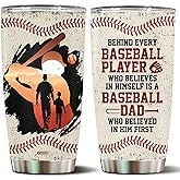 WONWIX Tumbler Gifts for Baseball Dad Stainless Steel with Lid 20 oz Cup Behind Every Softball Players Travel Coffee Mug Gift for Sport Lover Birthday Fathers Day Christmas