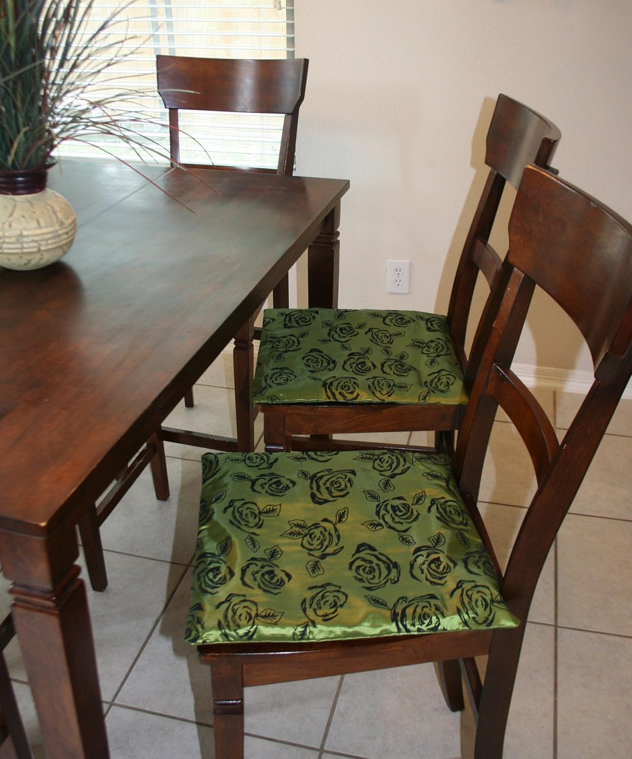 Set of 2 Mint Green with Black Velvet Flowers Chair Cushion
