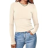 MEROKEETY Women Long Sleeve Slim Fit Crop Shirt Ribbed Knit Tops Casual Round Neck Y2K Tees