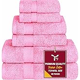 YRALY 6 Piece Towel Sets, 100% Cotton Turkish Towels for Bathroom, 2 Bath Towel, 2 Hand Towel, and 2 Wash Cloth - Pink Towel Set