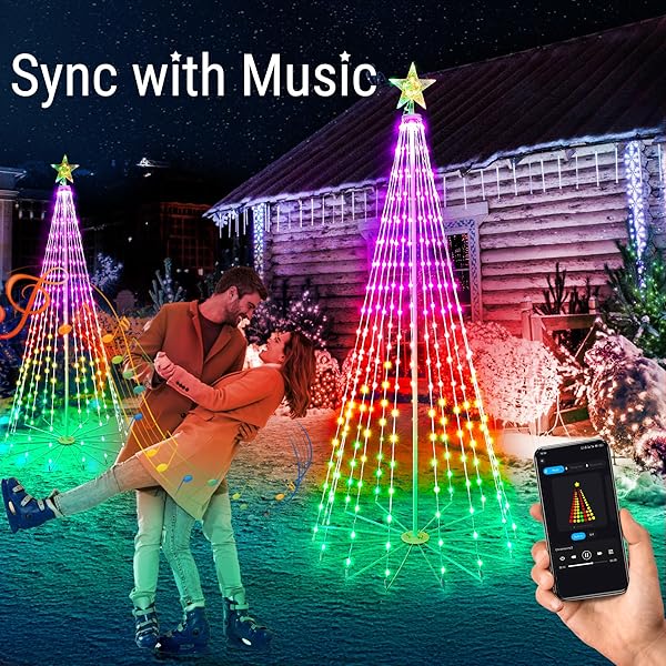 BRIZLED SMART RGB CHRISTMAS CONE TREE, 6.5FT 295 LED LIGHTED CHRISTMAS TREE APP CONTROL, COLOR CHANGING OUTDOOR CHRISTMAS TREE WITH LIGHTS, PRELIT XMAS TREE MUSIC SYNC WATERPROOF FOR INDOOR OUTDOOR