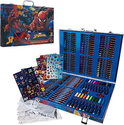 Marvel Avengers Art Set for Kids 130+ Pieces Spiderman Colouring Pencils Pens