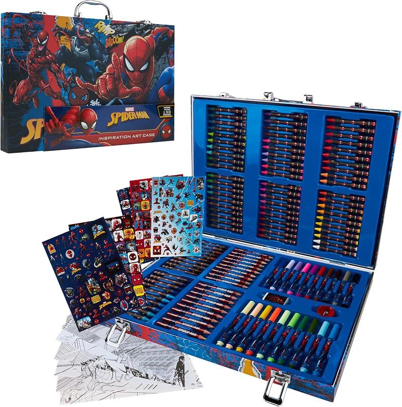 Marvel Avengers Art Set for Kids 130+ Pieces Spiderman Colouring Pencils Pens