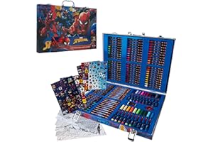 Marvel Art Case for Boys with Colored Pencils Washable Markers Crayons Stickers Drawing Supplies Travel Paint Kit Gifts for Kids (Spiderman Art Case)