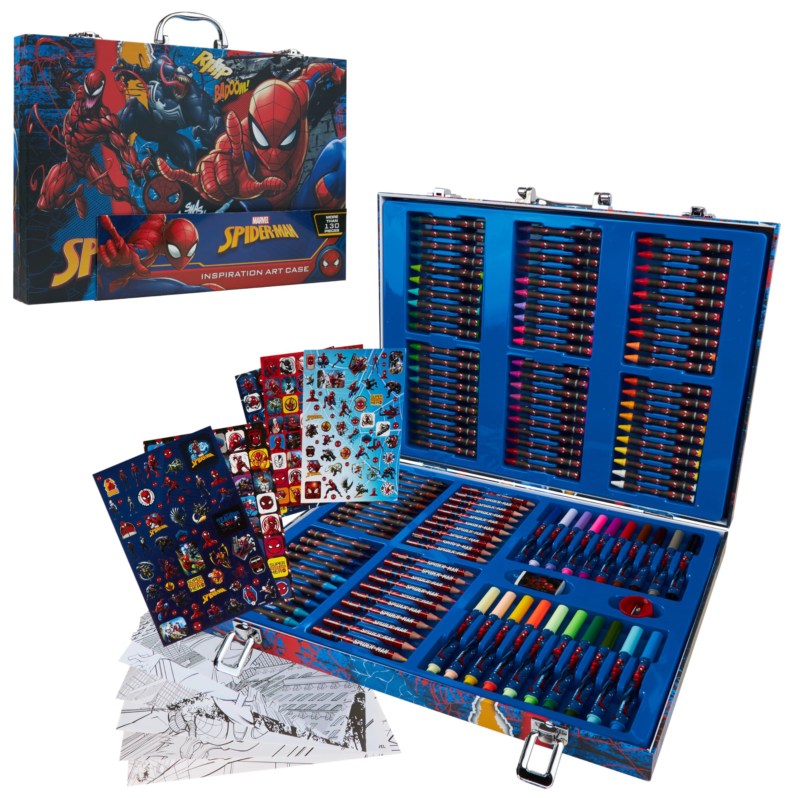 Marvel Avengers Art Set for Kids Colouring Pens Colouring Pencils Crayons 130+ Pieces Spiderman Art Supplies Boys Gifts (Multi Spiderman)