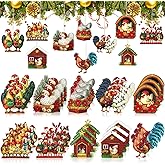 Amyhill 30 Pcs Christmas Chicken Wooden Ornaments Set Funny Christmas Chicken Decor Santa Hat Scarf Lanterns Farmhouse Chick Ornament for Holiday Party Tree Decoration (Cute)