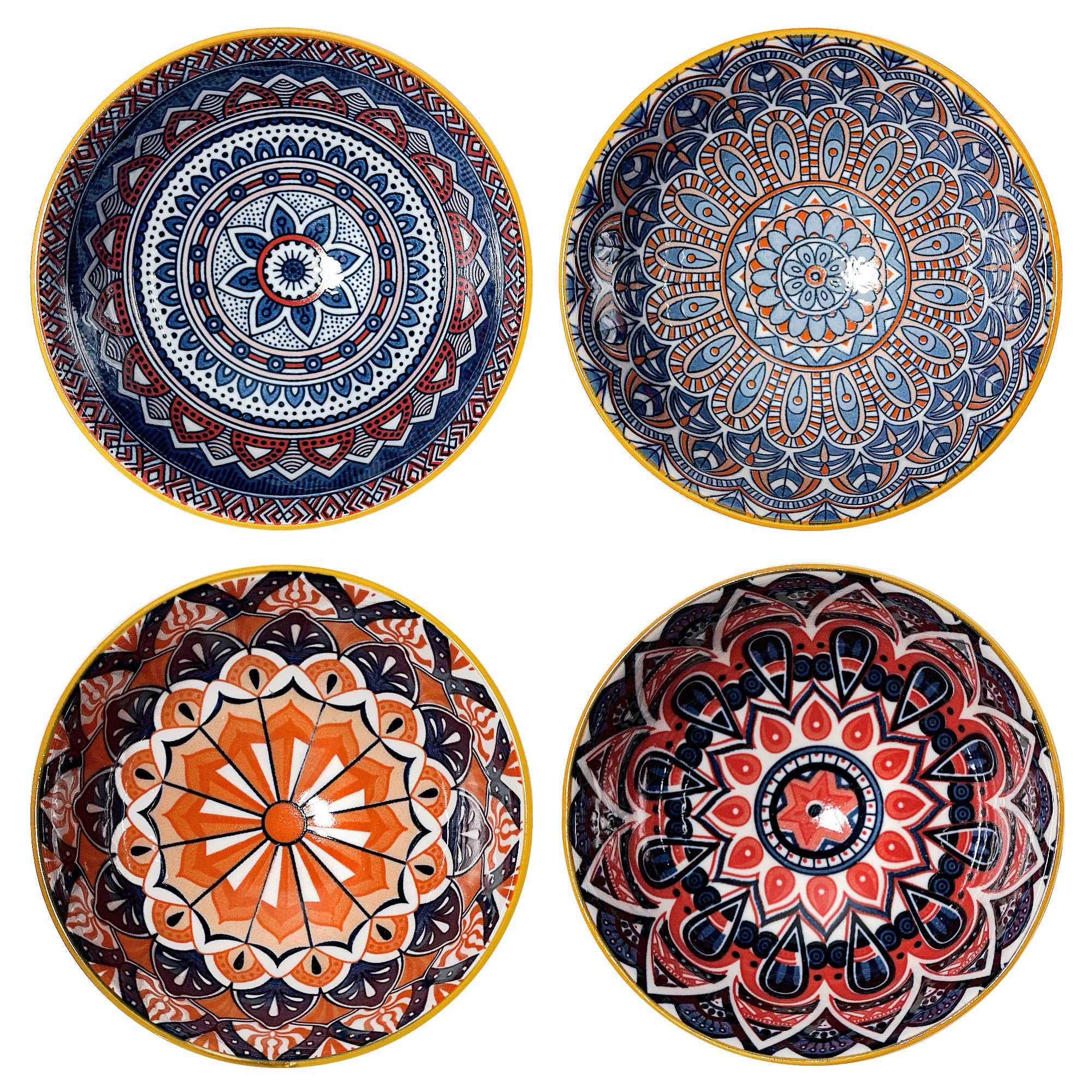 fanquare 11.5cm Porcelain Soup Bowls Set of 4, Boho Rice Bowl with Chopsticks, Ceramic Serving Bowls for Soup Dessert Salad Snack