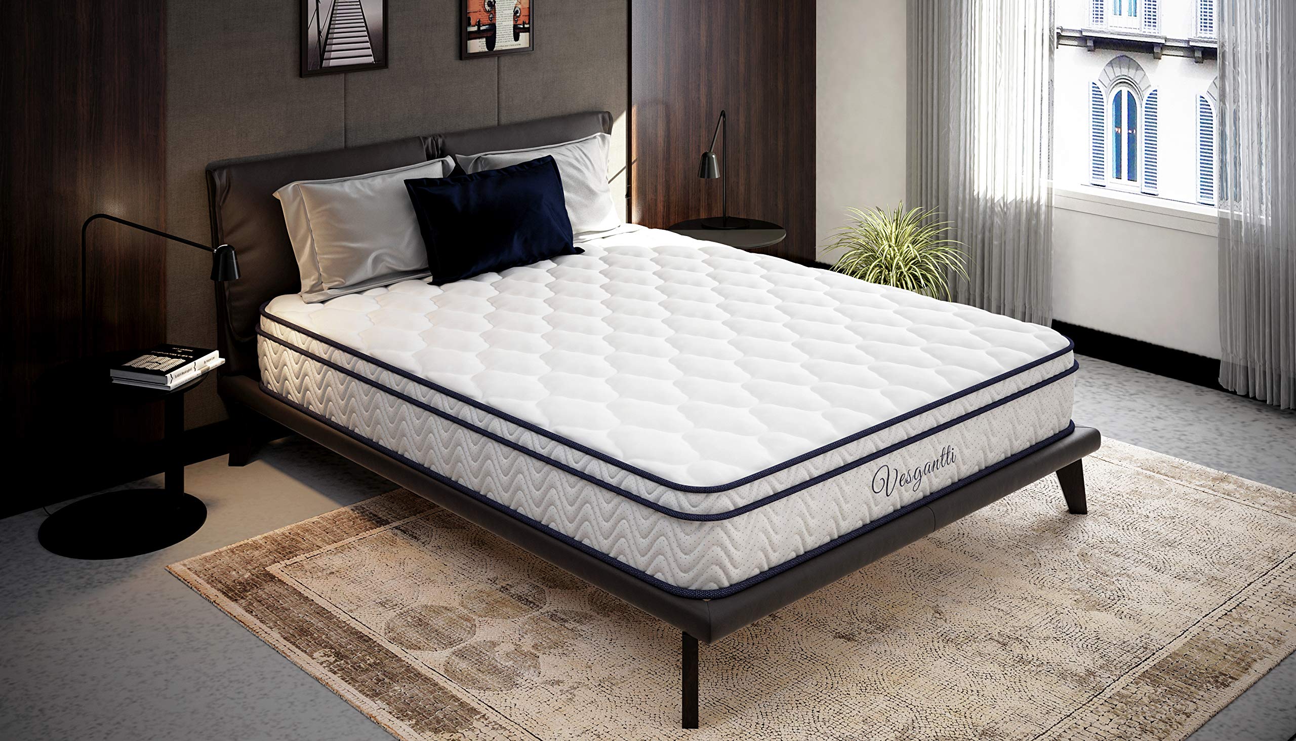 Vesgantti Double Mattress, 10.3 Inch Hybrid Mattress 4FT6 with Breathable Foam and Individually Pocket Spring - Medium Firm, Classic Box Top Collection(135x190x26cm)
