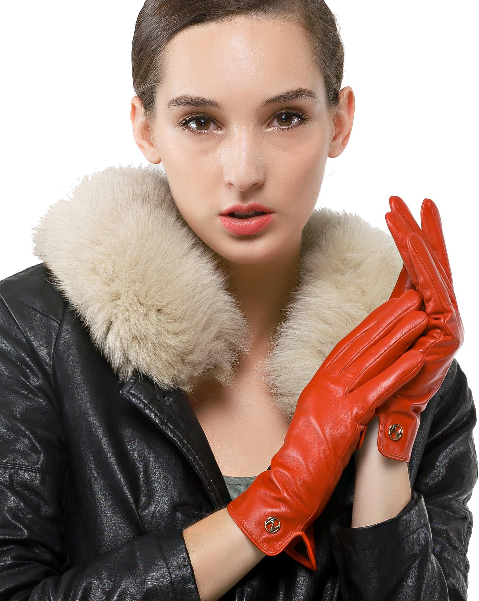 Women's Italian Lambskin Leather Gloves Winter Warm Simple Long Fleece Lining Gloves (Touchscreen or Non-Touchscreen)
