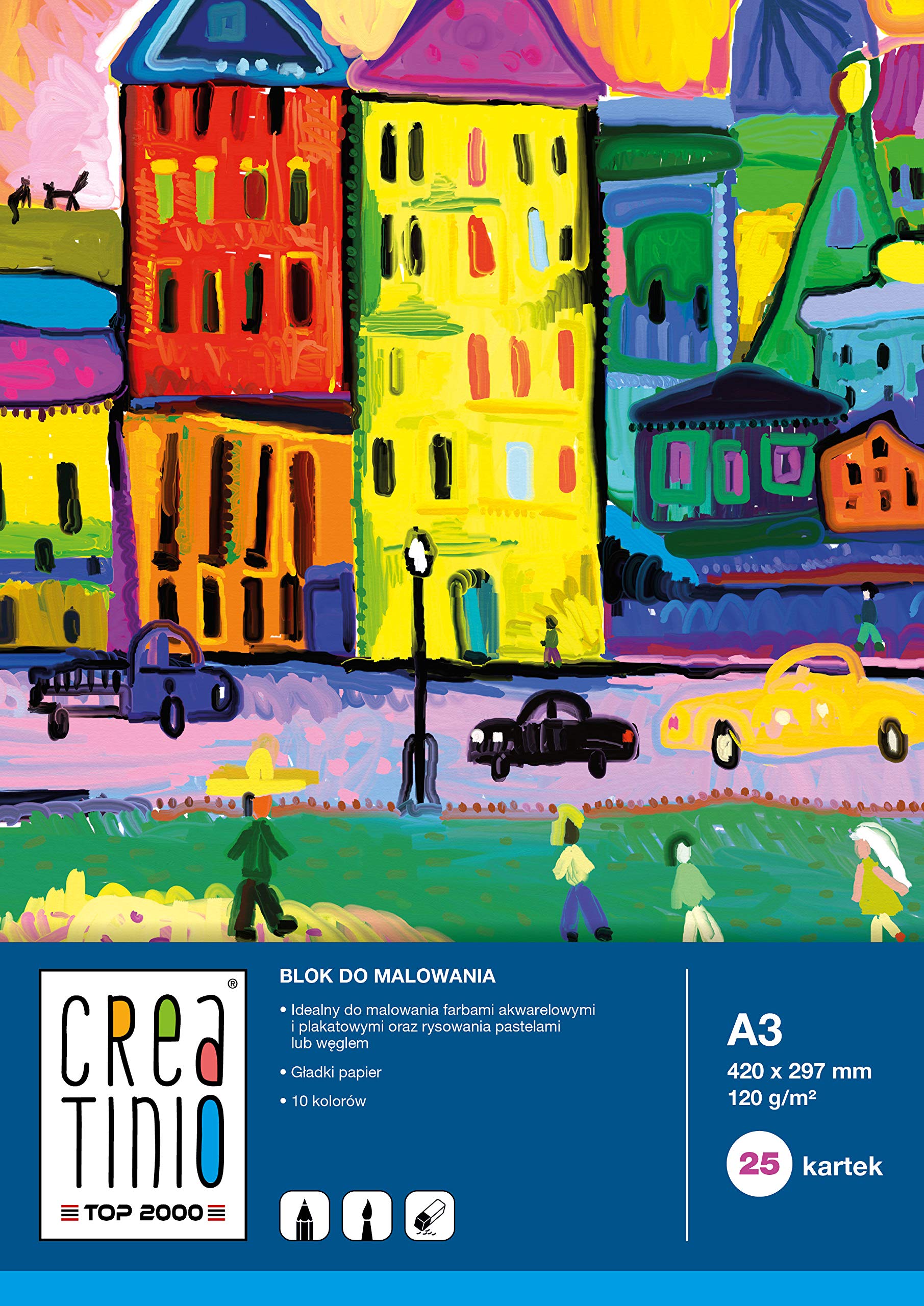 TOP-2000 CREATINIO 400079859 Colouring Pad A3 20 Sheets 120 g/m2 Pack of 10 Assorted Envelope Patterns White