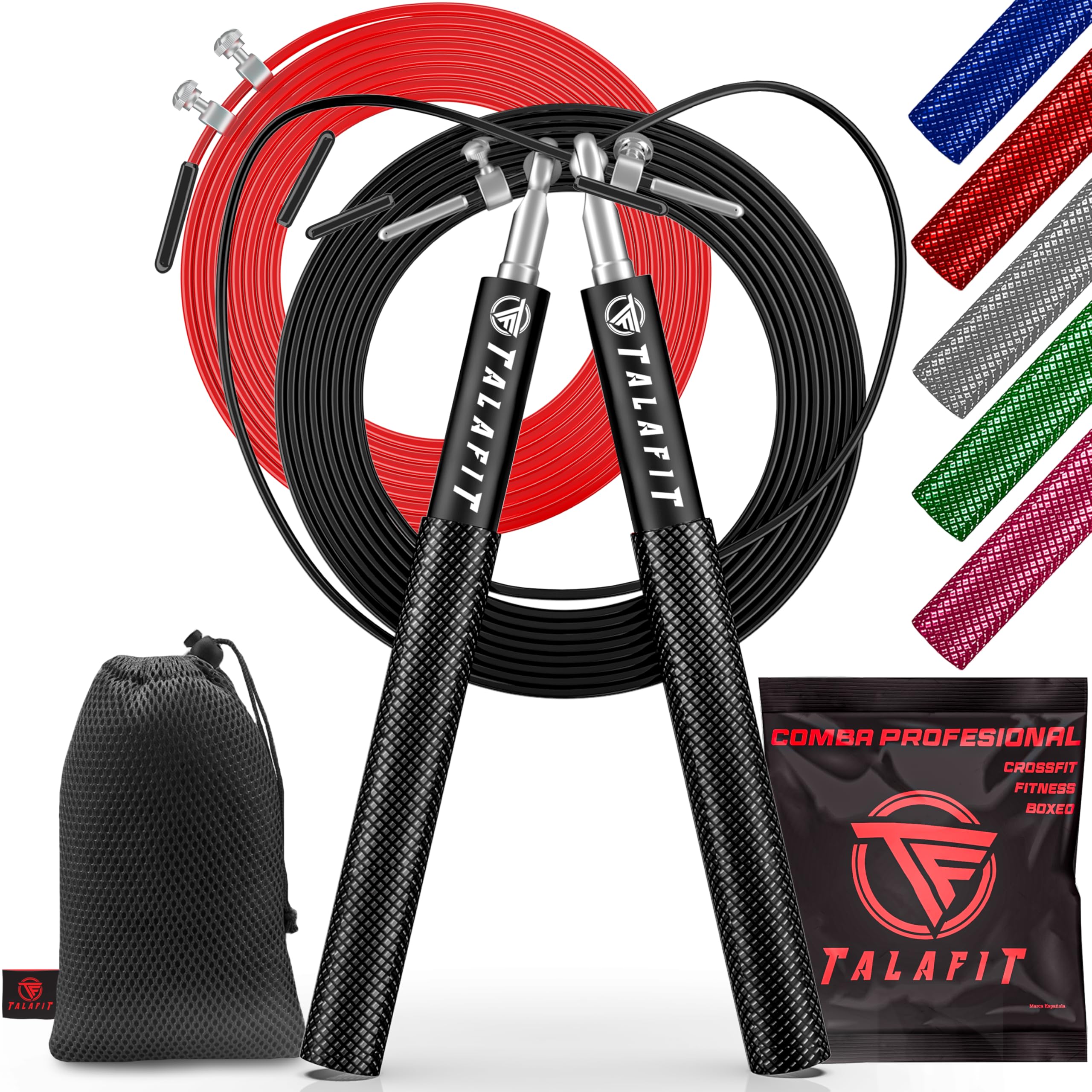 TALAFIT Professional Crossfit Skipping Rope | Adjustable Fitness Skipping Rope | Skipping Rope | Boxing Skipping Rope with High Speed Spinning Bearings | Case Included (Black)