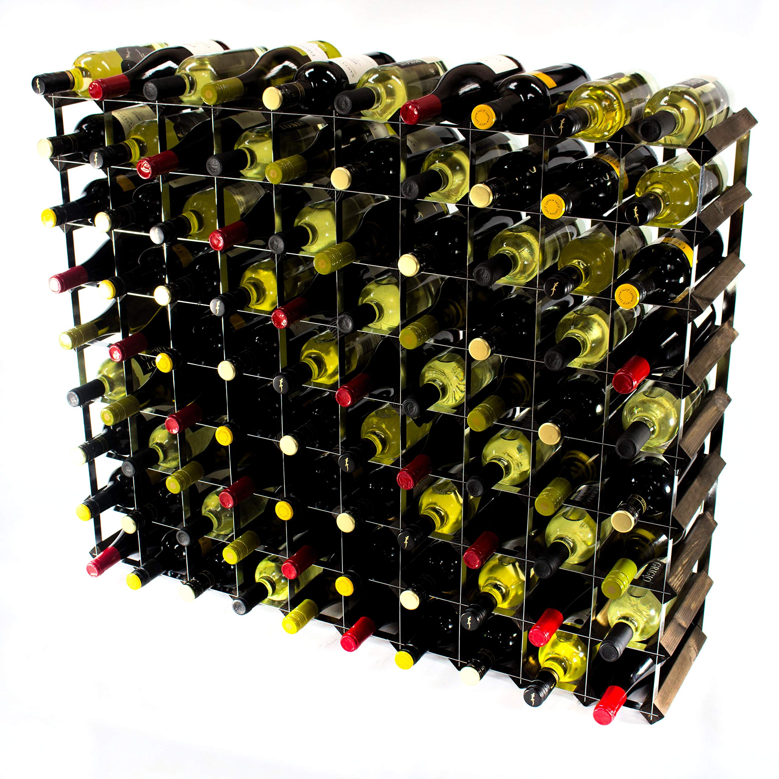 Classic 90 Bottle Dark Oak Stained Wood and galvanised Metal Wine Rack Ready Assembled