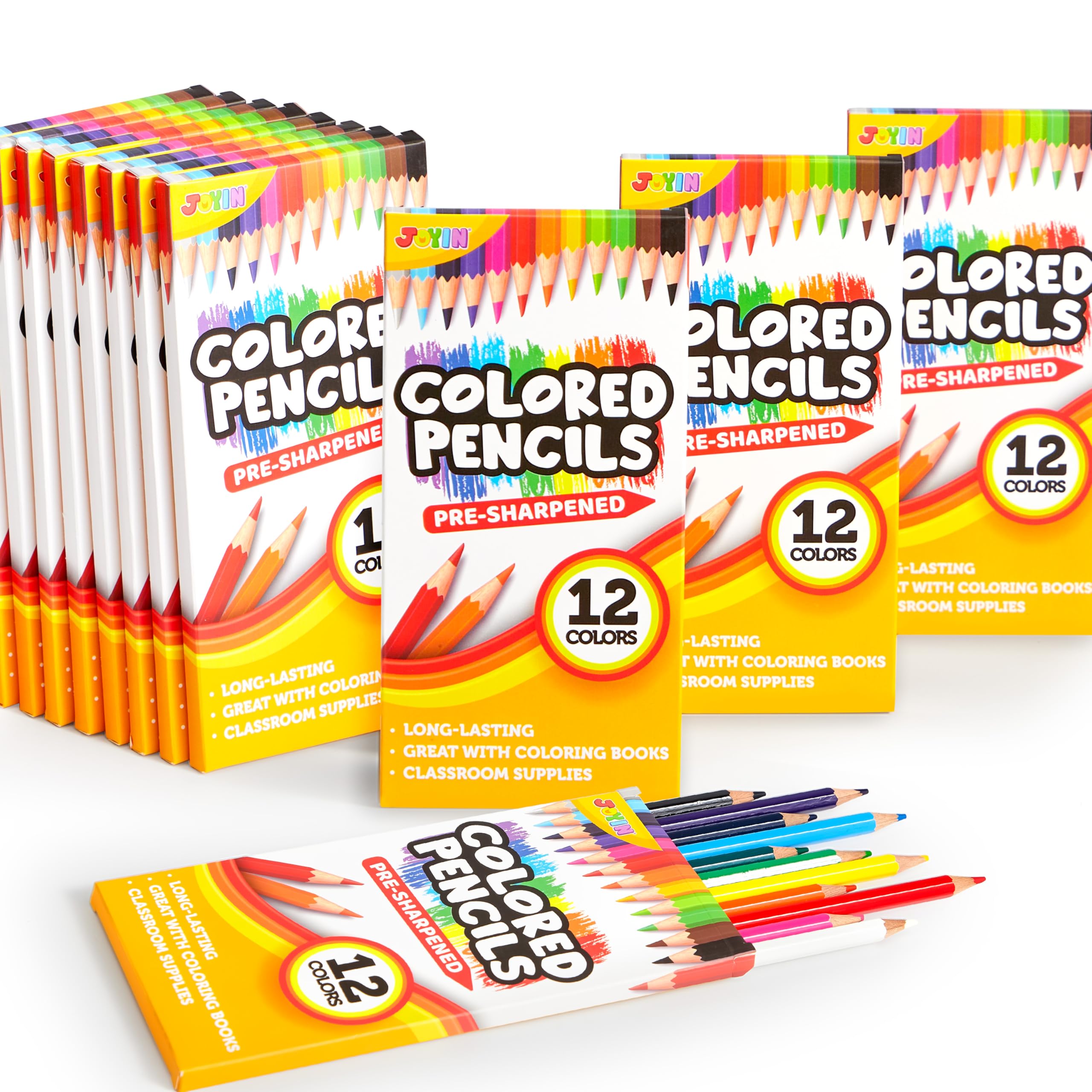 JOYIN 144 Count (12 Colours, 12 Boxes) Colored Pencils Bulk, Pre Sharpened Colouring Pencil Set for Children, Multipack Bulk Kids Coloring Pencils School Supplies, ClassroomKids Party Bag Fillers
