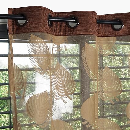 Story@Home Fancy Sparkling Sheer Strip Premium String Beads Hanging Net 2 Piece Polyester Door Curtain Set - 7ft, Light Brown