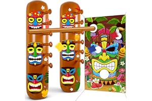 2 Sets Hawaiian Luau Party Decorations – Summer Tiki Theme Inflatable Limbo with Toss Game Set for Adults, Pool Party, Tropic