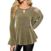 Youtalia Womens Dressy Tops Bell Sleeve Sparkly Peplum Formal Blouses Elegant Evening Shirts