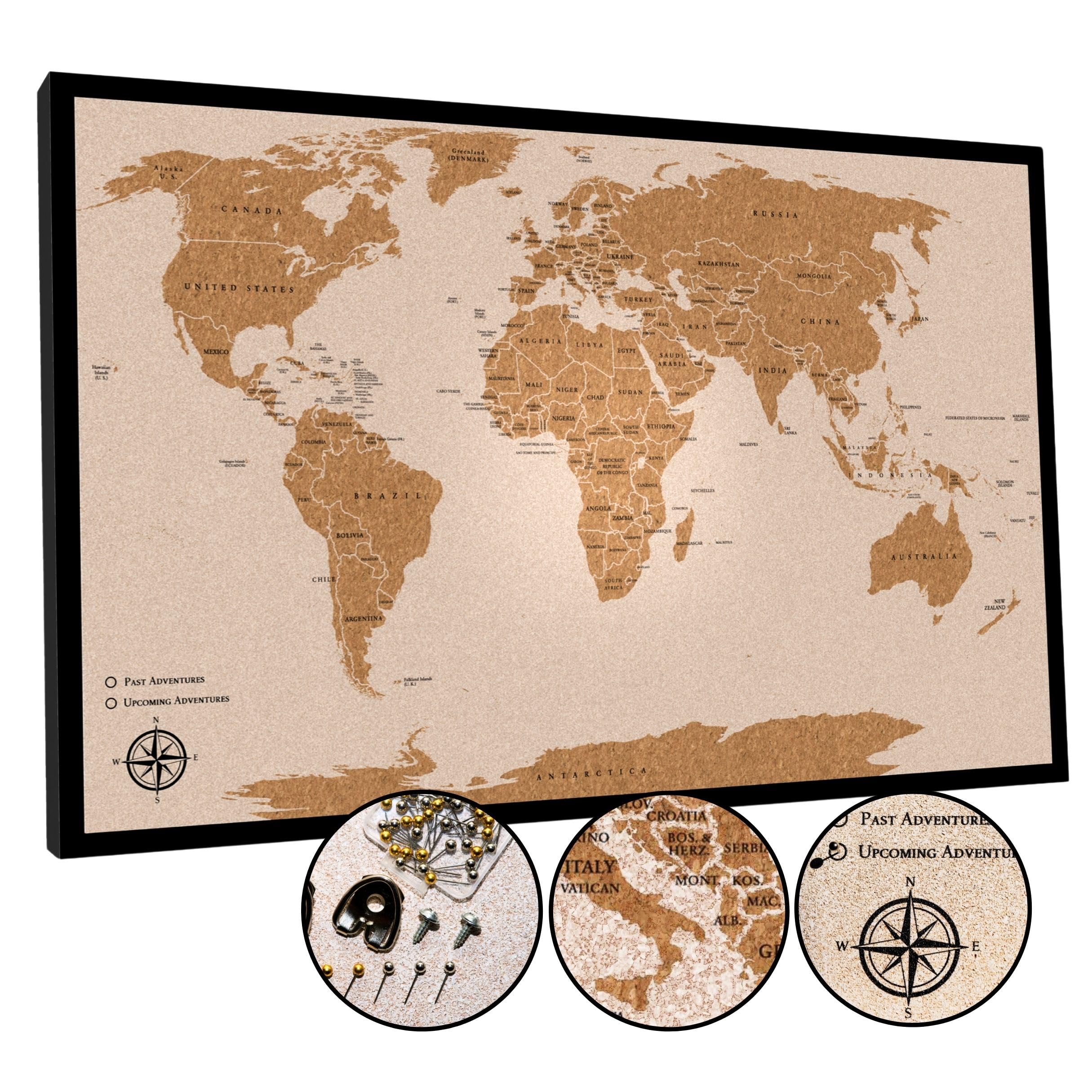 Photo 1 of AdventureScape Push Pin Travel Map - Large 30" x 20" World Map Pin Board with Premium Push Pins made from Cork Board - Gift Idea for Travelers, Partner, Young Adults, and Parents