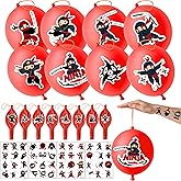 72 PCS Ninja Party Favors – 48 Pre-Cut Temporary Tattoos & 24 Ninja Punch Balloons Themed Birthday Party Decorations Supplies Favors Gifts, Goodie Bag Fillers, Classroom Rewards