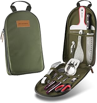 Wealers Camp Kitchen Utensil Organizer Travel Set Portable BBQ Camping Cookware Utensils Travel Kit Water Resistant Case|Cutting Board|Rice Paddle|Tongs|Scissors|Knife and Bottle Opener