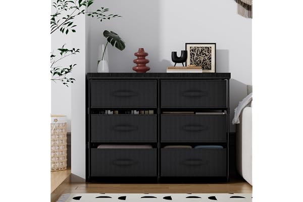 PPN Dresser with 6 Fabric Drawer Stand Desktop Sturdy Metal Plastic Support Tube Cube Storage Cabinet for Living Room, Bedroo
