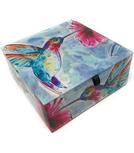 Cottage Garden Capiz Shell Square Memory Trinket Jewelry Box, Blue...