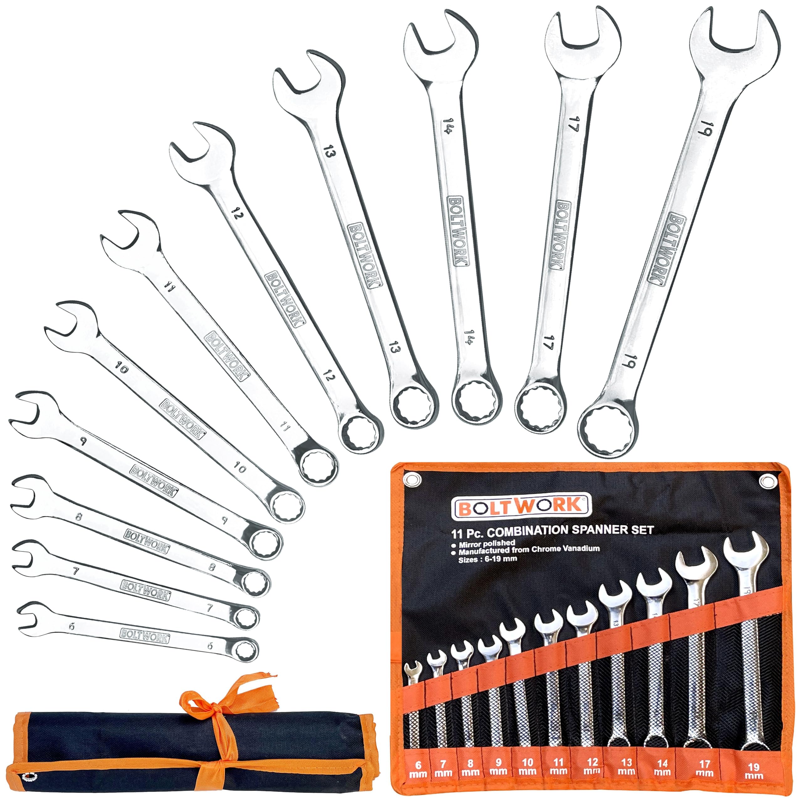 VORX BOLTWORK Spanner Set 11 Pc 6 to 14, 17, 19mm Forged Metric CRV Steel Open & Ring End, Heavy Storage Wallet, 1% of Sale Value Will be Donated to Children's Hospital, Sheffield
