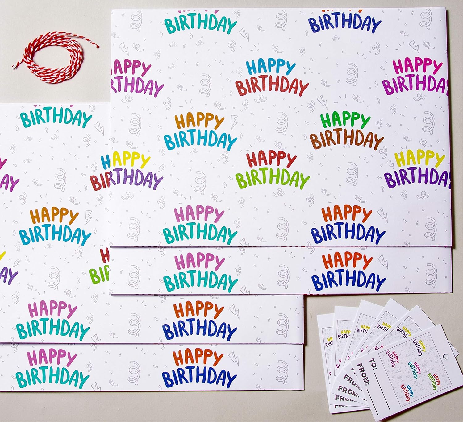 Happy Birthday Wrapping Paper with Matching Gift Tags and Twine, 4 Extra Large Fully Recyclable Sheets, 85 x 60 cm. Produced in The UK - Image 4