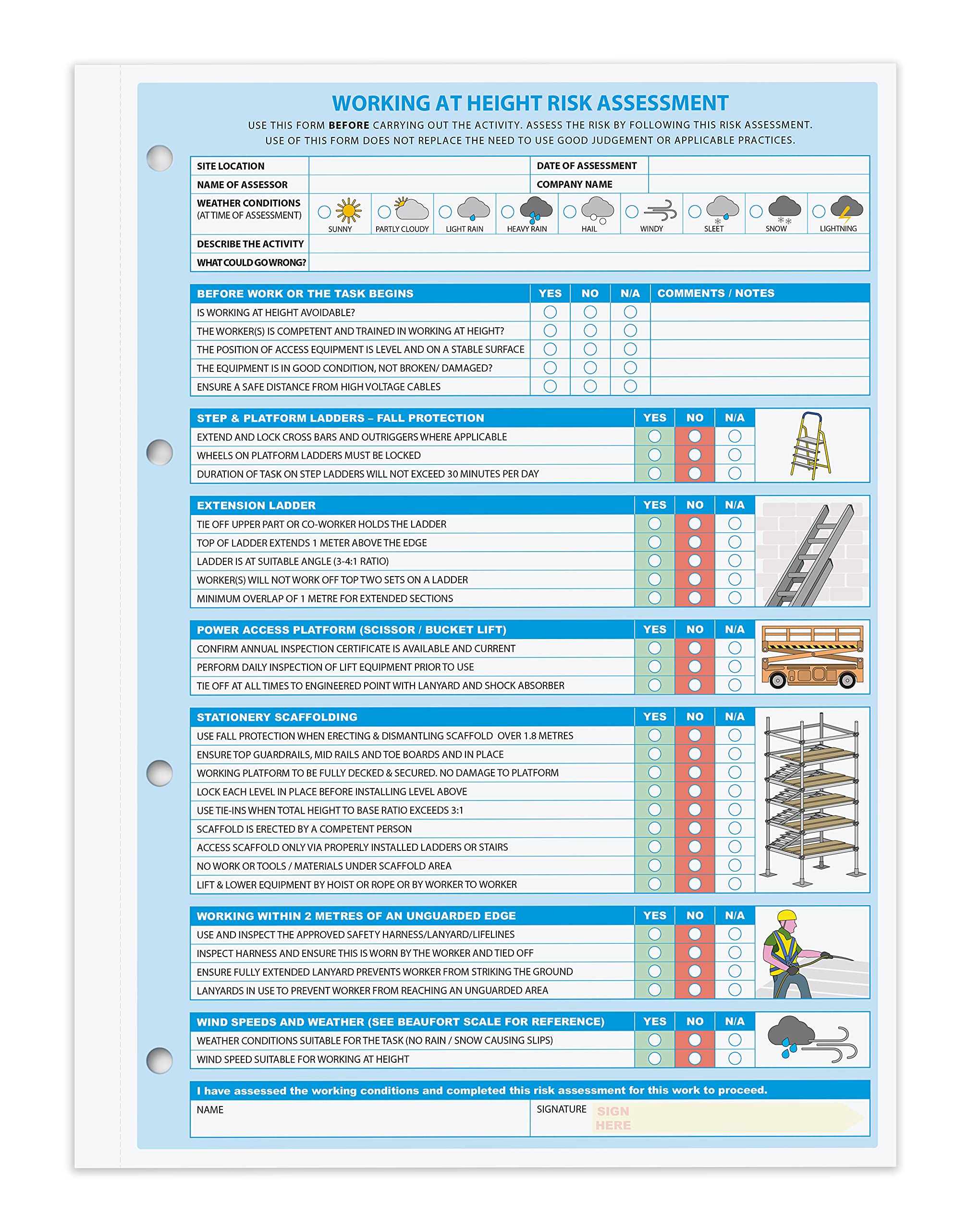 Working at Height Risk Assessment Book, 2 Part (Duplicate), 50 Sets per Book