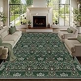 8x10 Floral Washable Area Rugs for Living Room, Vintage Boho Large Rug for Bedroom Dining Room， Distressed Botanical Birds No