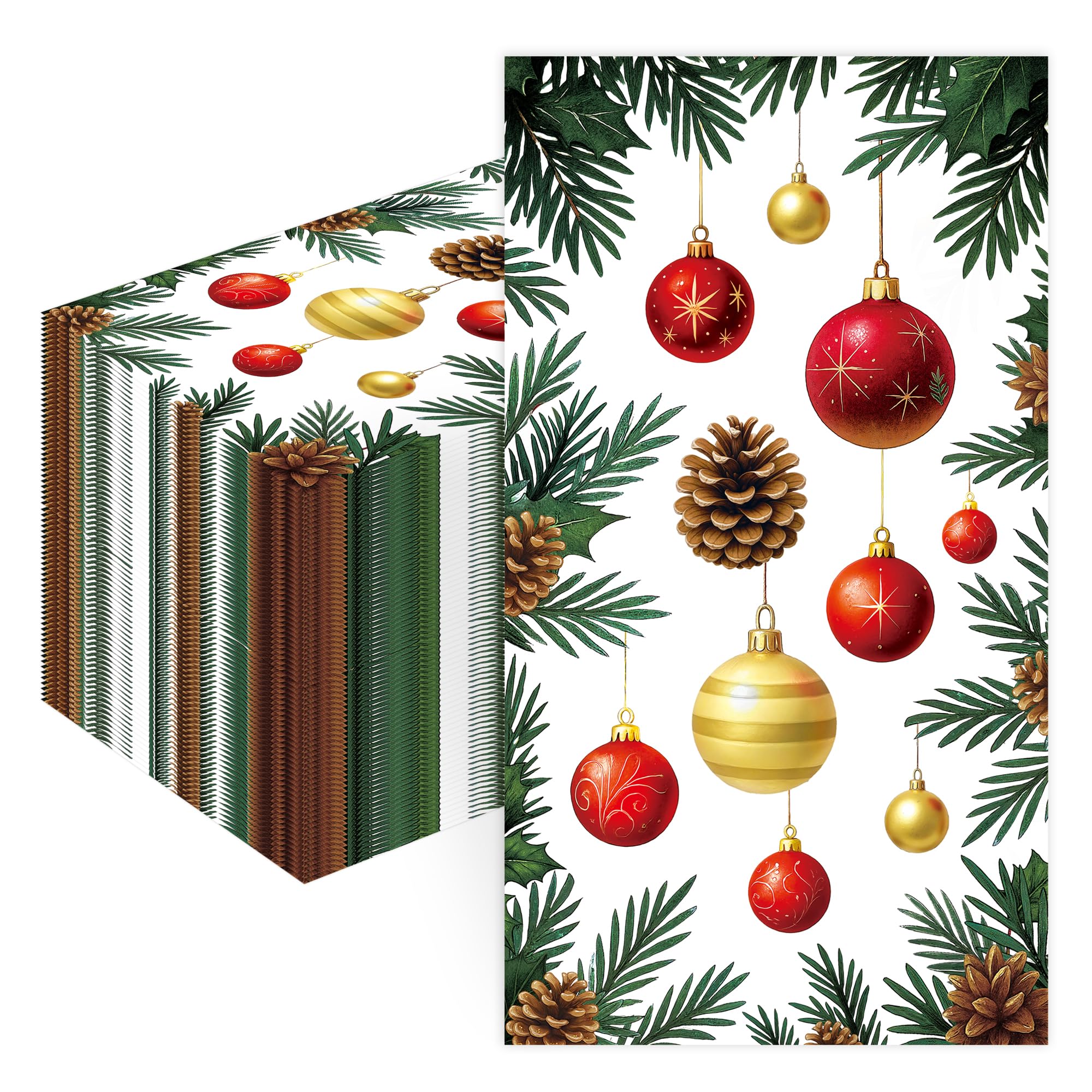 View 1 of 100Pcs Christmas Paper Napkins - Xmas Balls Dinner Napkins Disposable Hand Paper Towels Winter Decorative Party Napkin for Home Kitchen Bathroom Holiday