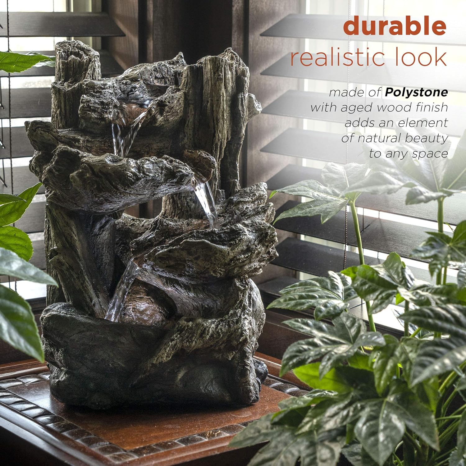 Alpine Corporation 14" Tall Indoor/Outdoor Tiered Log Tabletop Fountain with LED Lights : Indoor Fountains : Garden & Outdoor