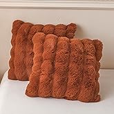 LIFEREVO 2 Pieces Fluffy Faux Rabbit Fur Throw Pillow Covers, Luxury Plush Shaggy 18x18 Bubble Cushion Covers with Zipper, Decorative Furry Fuzzy Pillow Shams for Bed Couch Sofa Chair, Burnt Orange