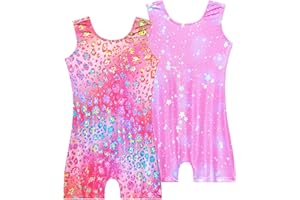 Nokecina 2 Pack Leotard for Girls Gymnastics Sparkly Tumbling Unitards with Shorts Sleeveless One Piece Biketards