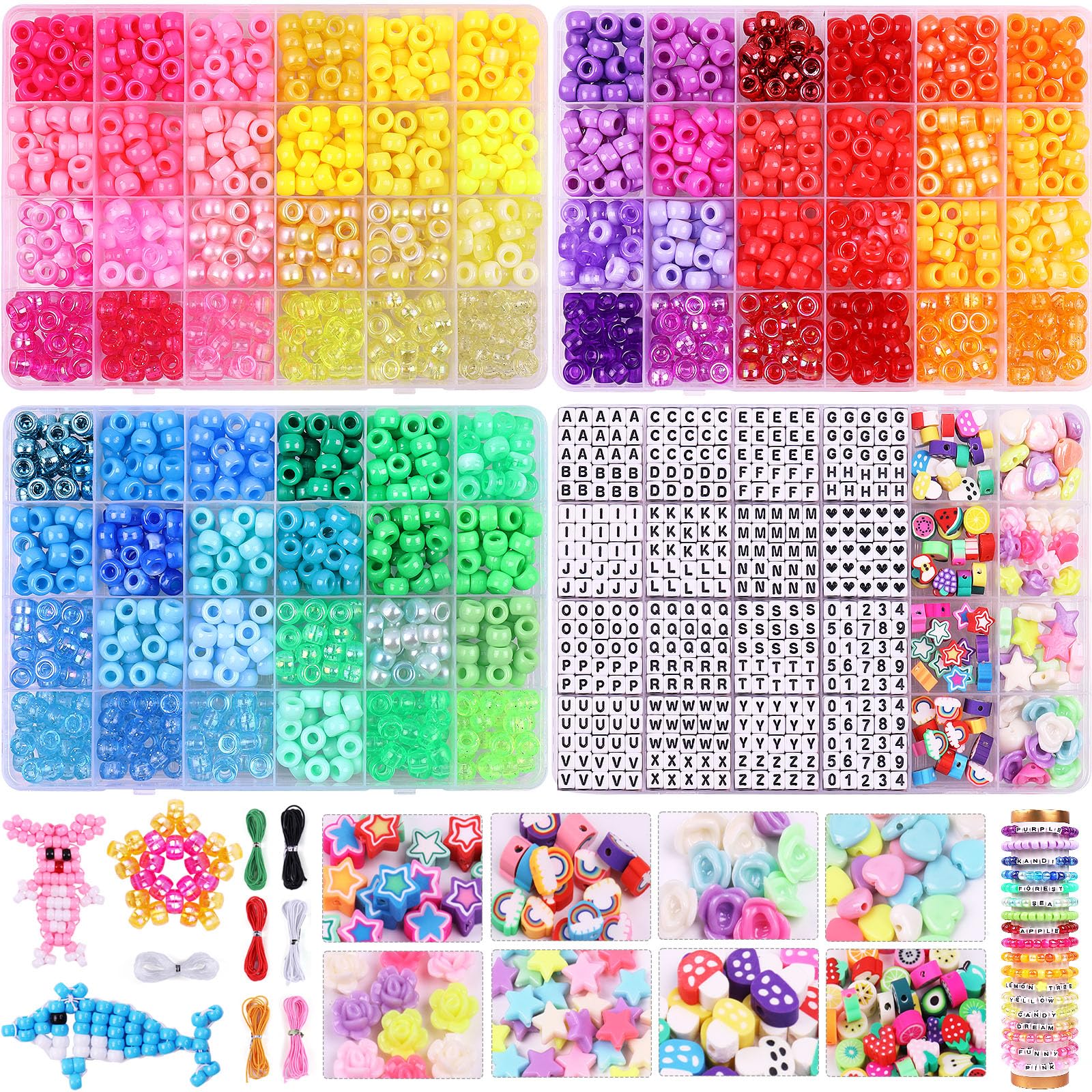 Photo 1 of 2600Pcs 72 Colors Pony Beads for Bracelets, 4 Box Rainbow Kandi Beads Bracelet Making Kit, Friendship Bracelet Kit with A-Z Letter Bead for Adults DIY Jewelry Making Crafts
